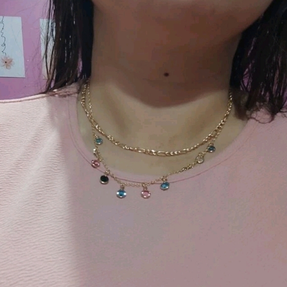 Gold layered necklace Boho colorful rhinestones Dainty Charm festival 💖2/$30 - Picture 12 of 15
